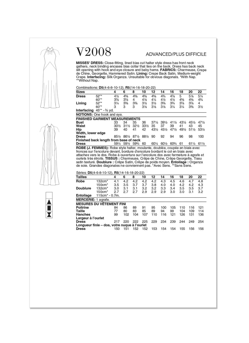 Vogue Misses Dress By Tom & Linda Platt Inc Sewing Pattern V2008