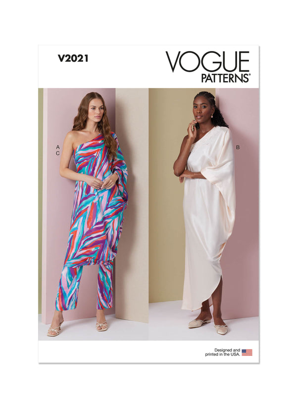 Vogue Misses One Shoulder Dress & Pants Sewing Pattern V2021A (XS-S-M-L-XL-XXL)