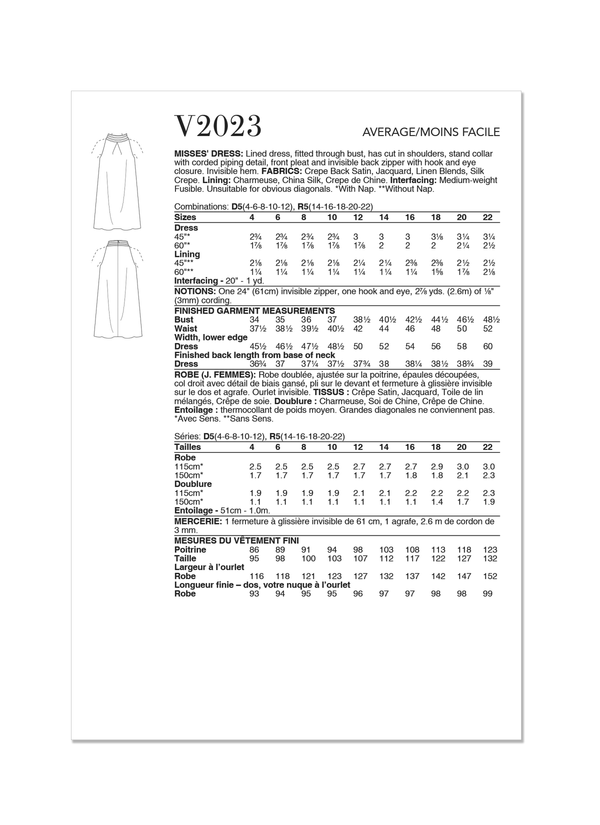 Vogue Misses' Dress by Tom & Linda Platt Sewing Pattern V2023