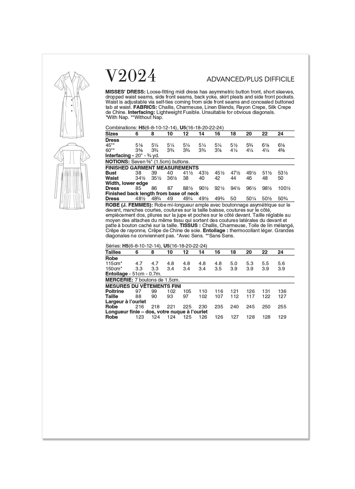 Vogue Misses' Dress by Rachel Comey Sewing Pattern V2024