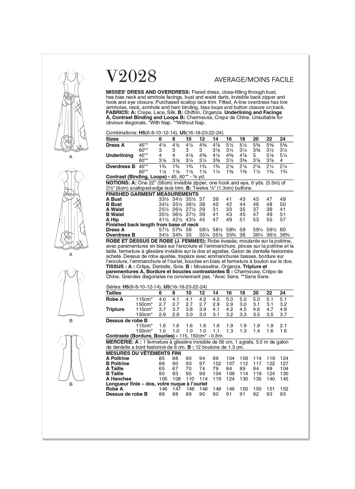 Vogue Misses’ Dress and Overdress Sewing Pattern V2028