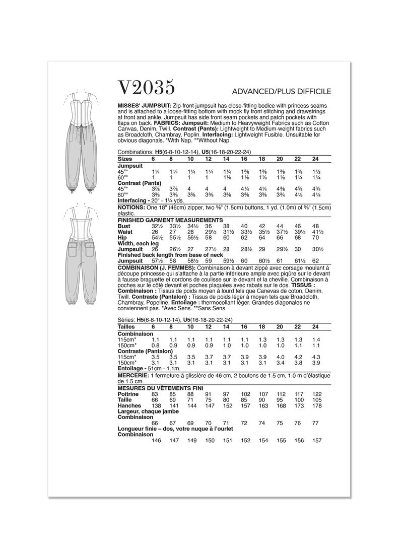 Vogue Misses' Jumpsuit by Rachel Comey Sewing Pattern V2035