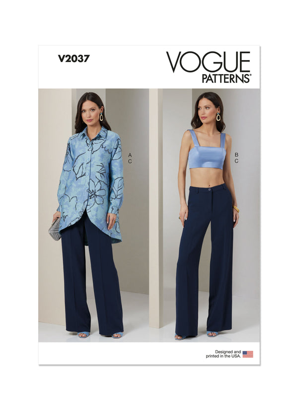 Vogue Misses' Shirt, Crop Top and Pants Sewing Pattern V2037