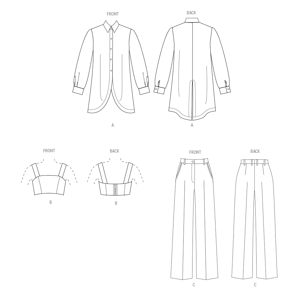 Vogue Misses' Shirt, Crop Top and Pants Sewing Pattern V2037