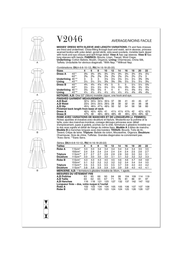 Vogue Misses' Dress with Sleeve and Length Variations Pattern V2046
