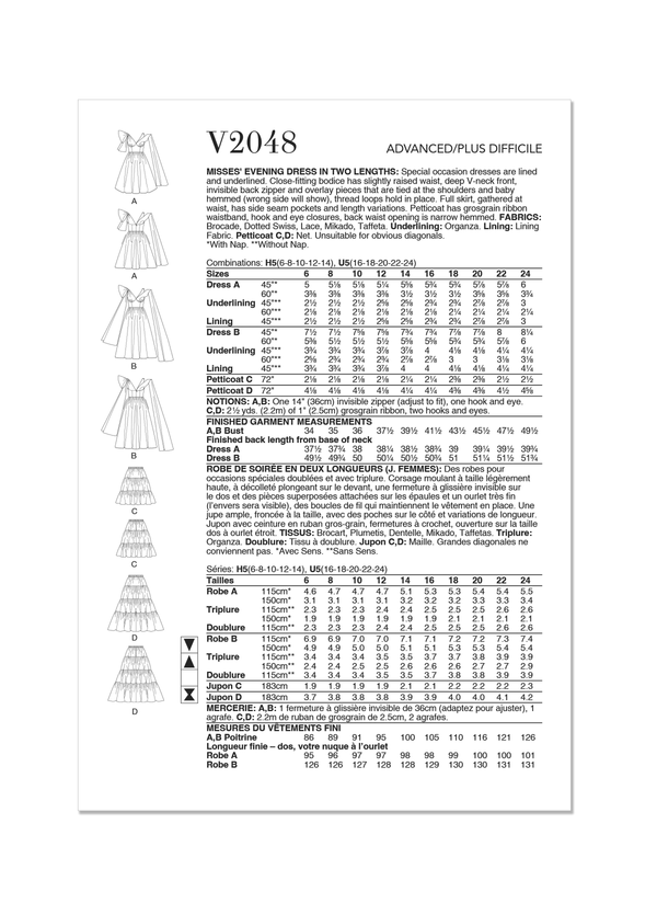 Vogue Misses' Evening Dress in Two Lengths Sewing Pattern V2048