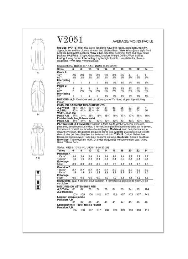 Vogue Misses' Pants Sewing Pattern for Stylish Creations V2051