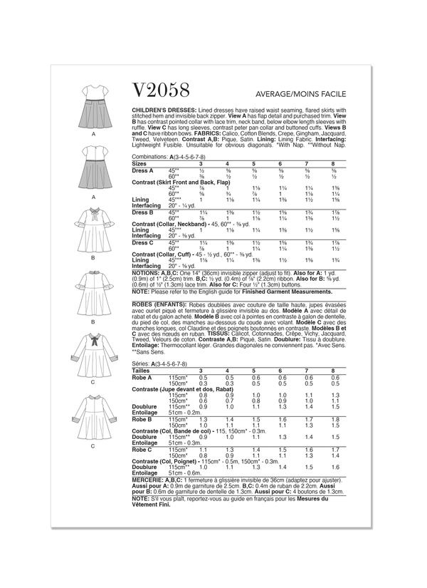 Vogue Children's Dresses: Stylish Sewing Pattern Collection V2058