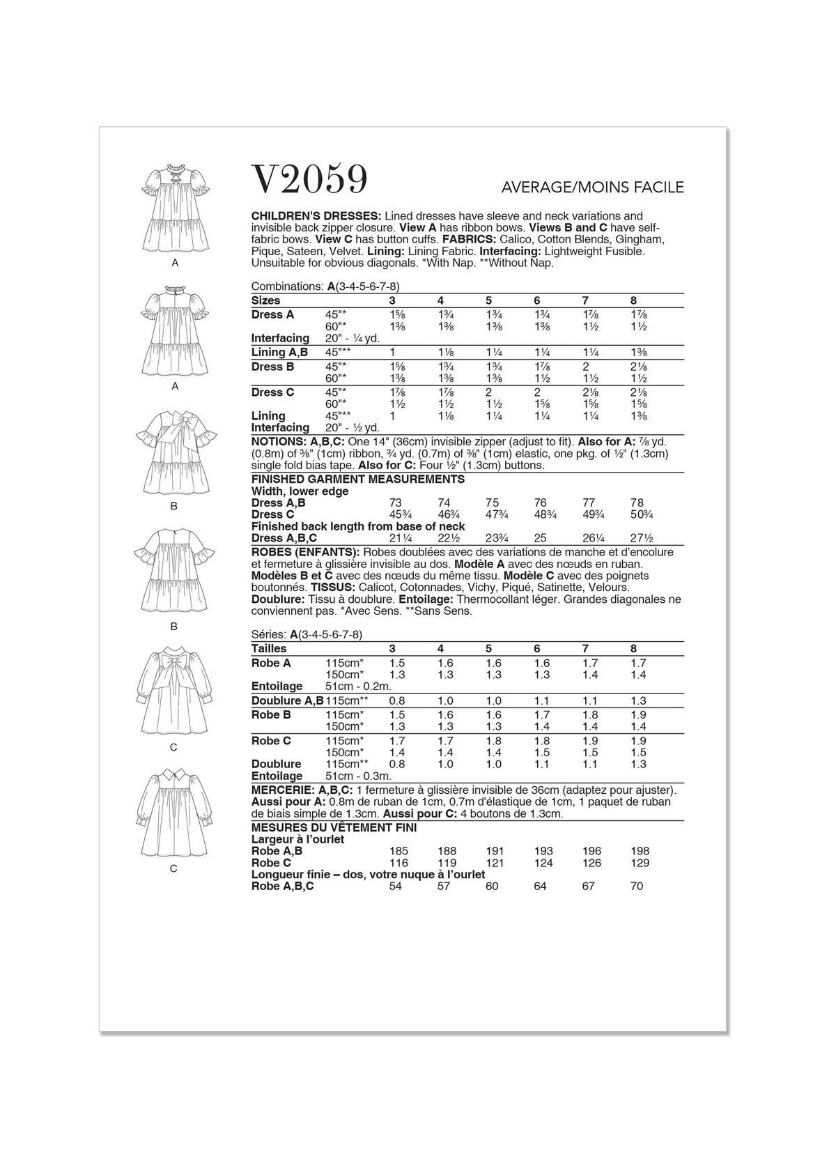 Vogue Children's Dresses: Stylish Sewing Pattern Collection V2059