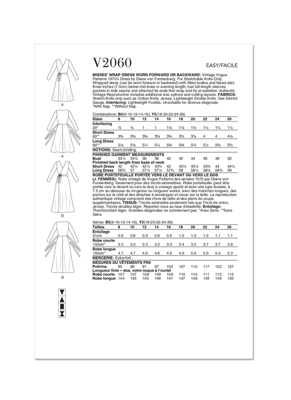 Vogue Misses' Wrap Dress by Diane Von Furstenberg Sewing Pattern V2060