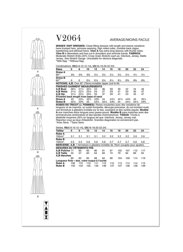 Vogue Misses' Knit Dresses Sewing Pattern Collection V2064