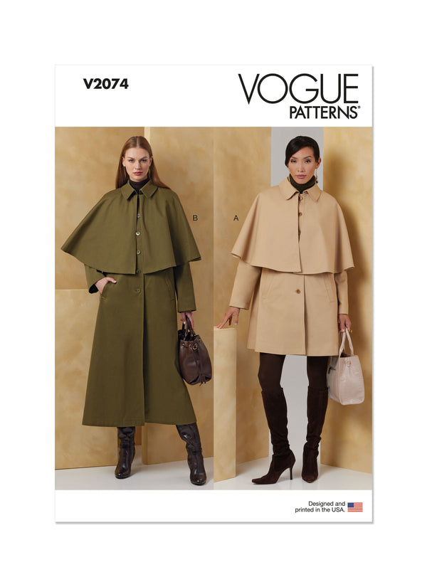 Vogue Misses' Cape Coat in Two Lengths Sewing Pattern V2074