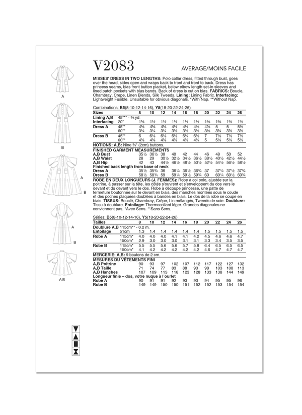 Vogue Misses' Dress in Two Lengths Sewing Pattern V2083