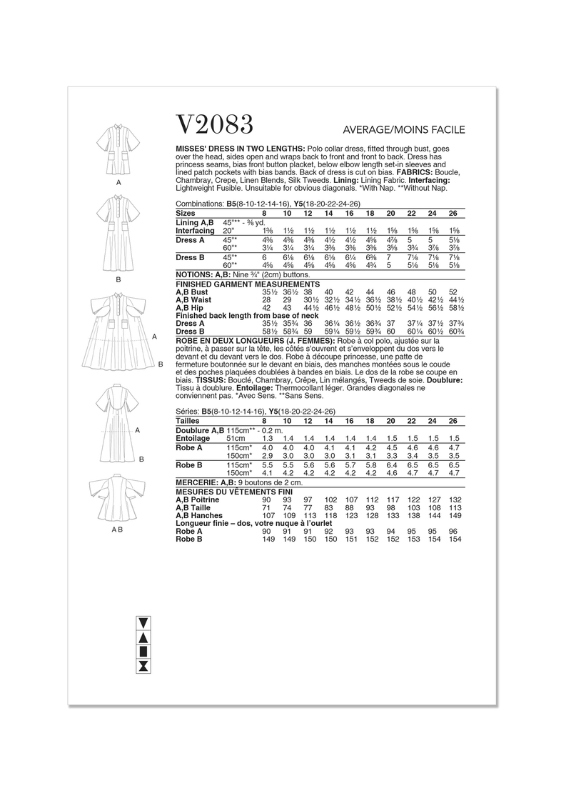 Vogue Misses' Dress in Two Lengths Sewing Pattern V2083