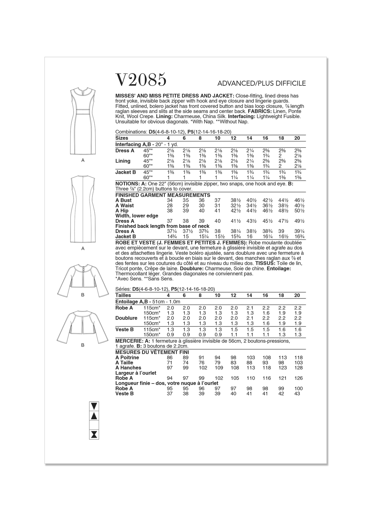Vogue Misses' & Miss Petite Dress and Jacket Sewing Pattern V2085