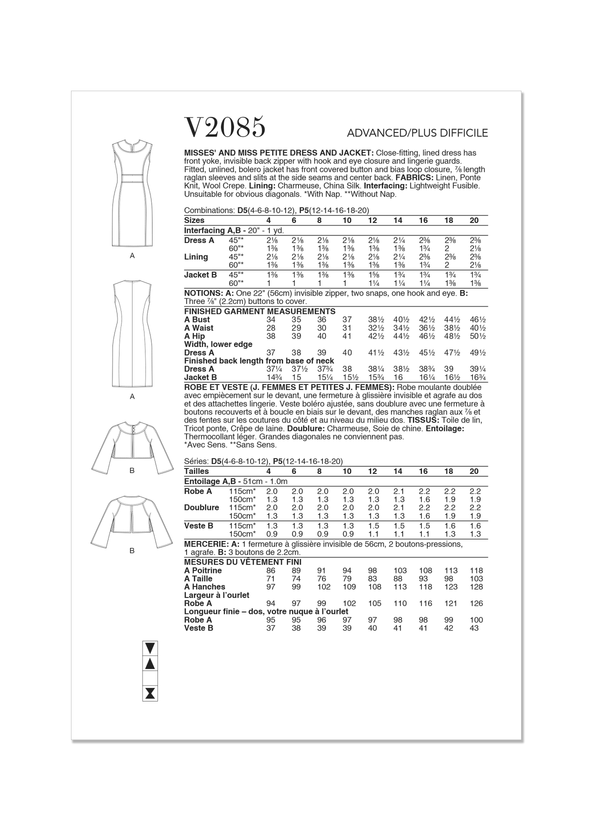 Vogue Misses' & Miss Petite Dress and Jacket Sewing Pattern V2085