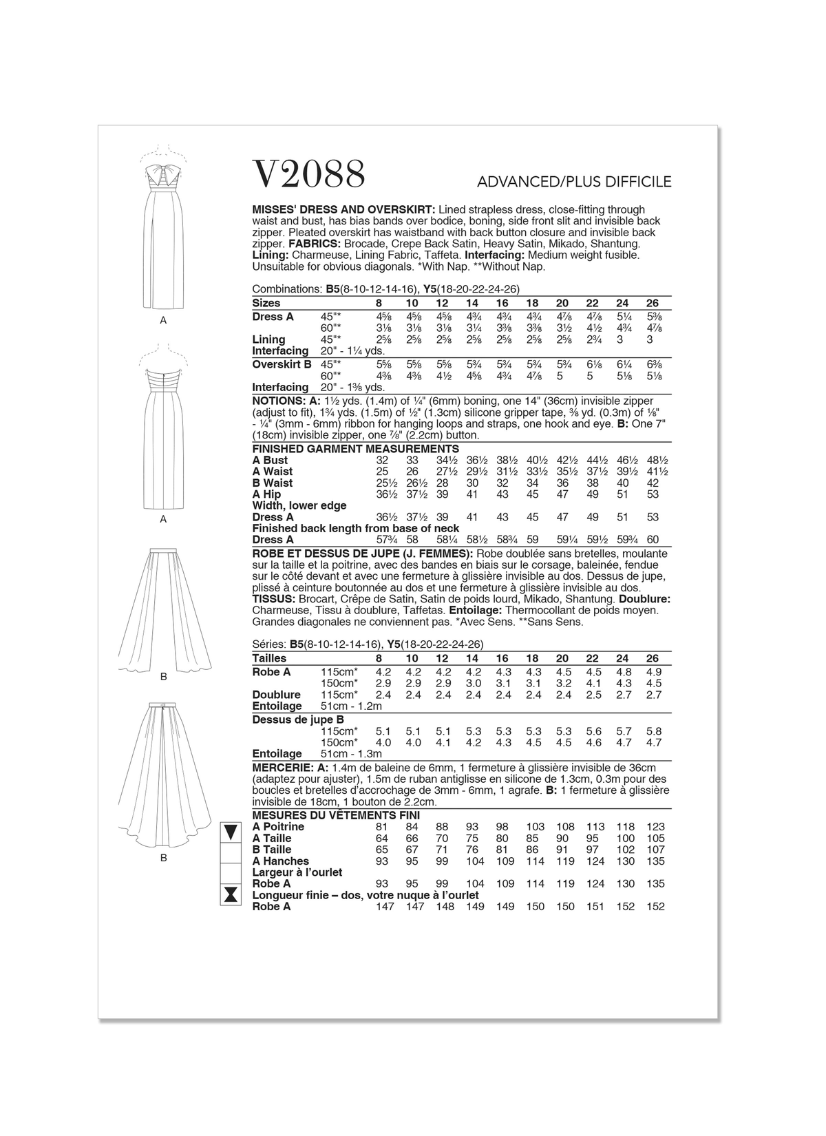 Vogue Misses' Dress and Overskirt Sewing Pattern V2088