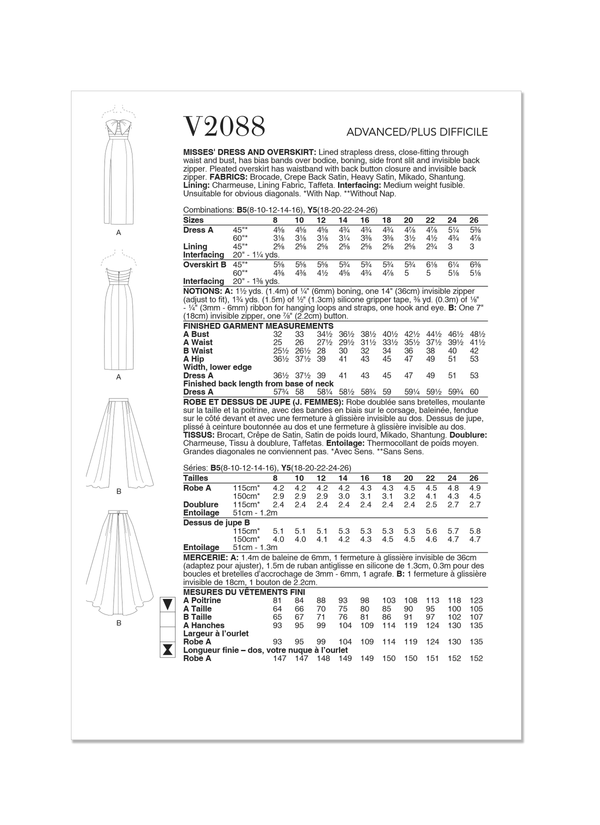 Vogue Misses' Dress and Overskirt Sewing Pattern V2088