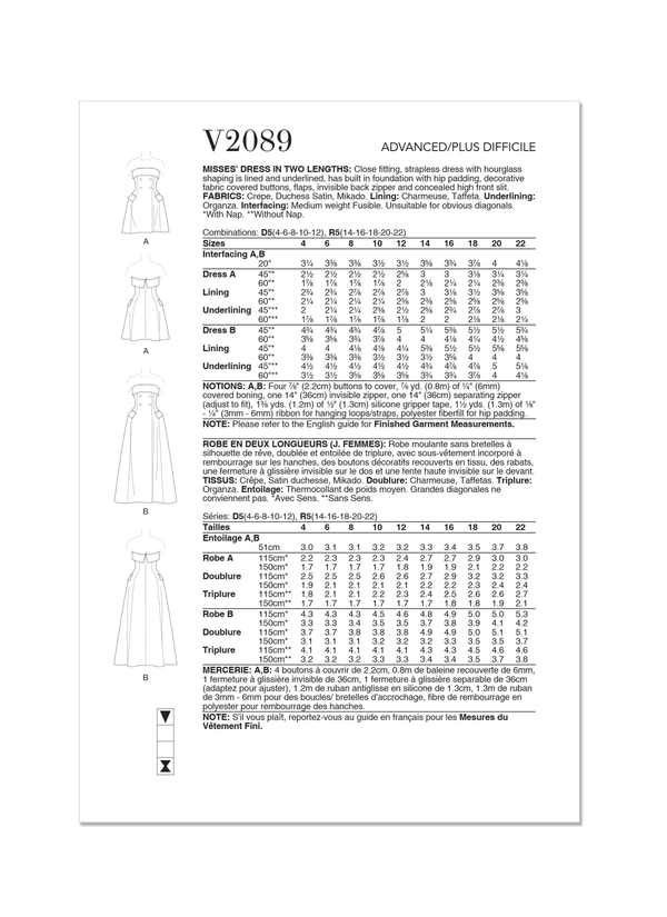 Vogue Misses' Dress in Two Lengths Sewing Pattern V2089