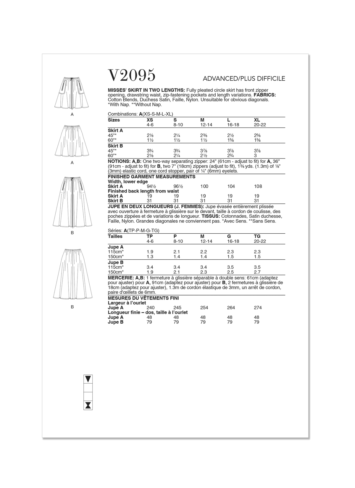 Vogue Misses' Skirt in Two Lengths Sewing Pattern V2095
