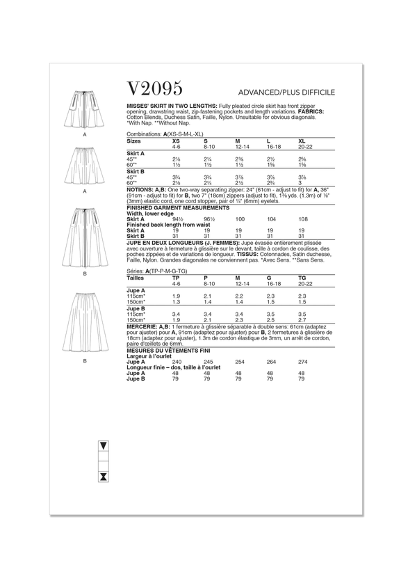 Vogue Misses' Skirt in Two Lengths Sewing Pattern V2095