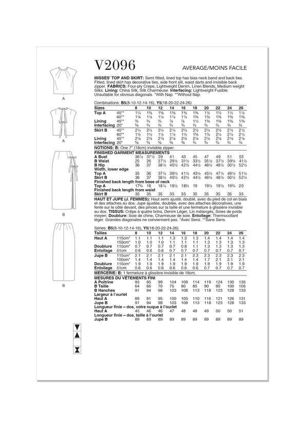 Vogue Misses' Top and Skirt Sewing Pattern Collection V2096