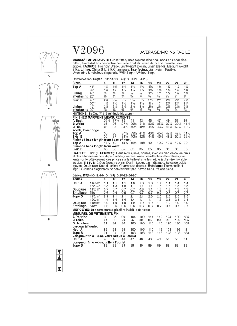 Vogue Misses' Top and Skirt Sewing Pattern Collection V2096