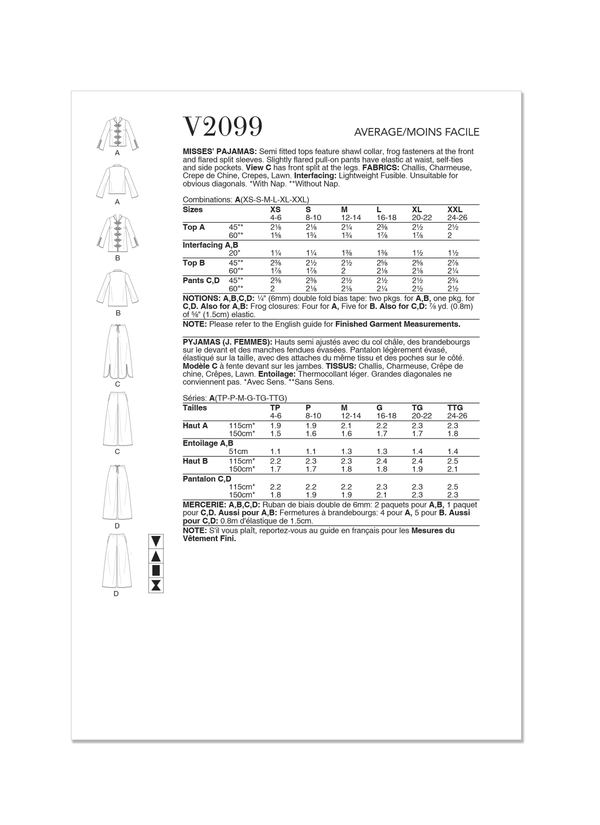 Vogue Misses' Pajamas Sewing Pattern for Stylish Comfort V2099