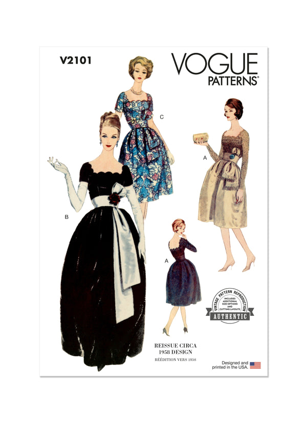 Vogue Misses' Dress with Belt and Sash Sewing Pattern V2101