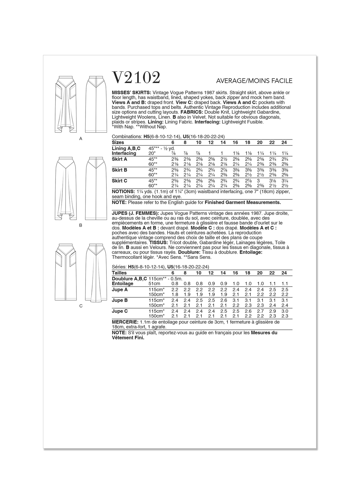Vogue Misses' Skirts Sewing Pattern for Stylish Creations V2102