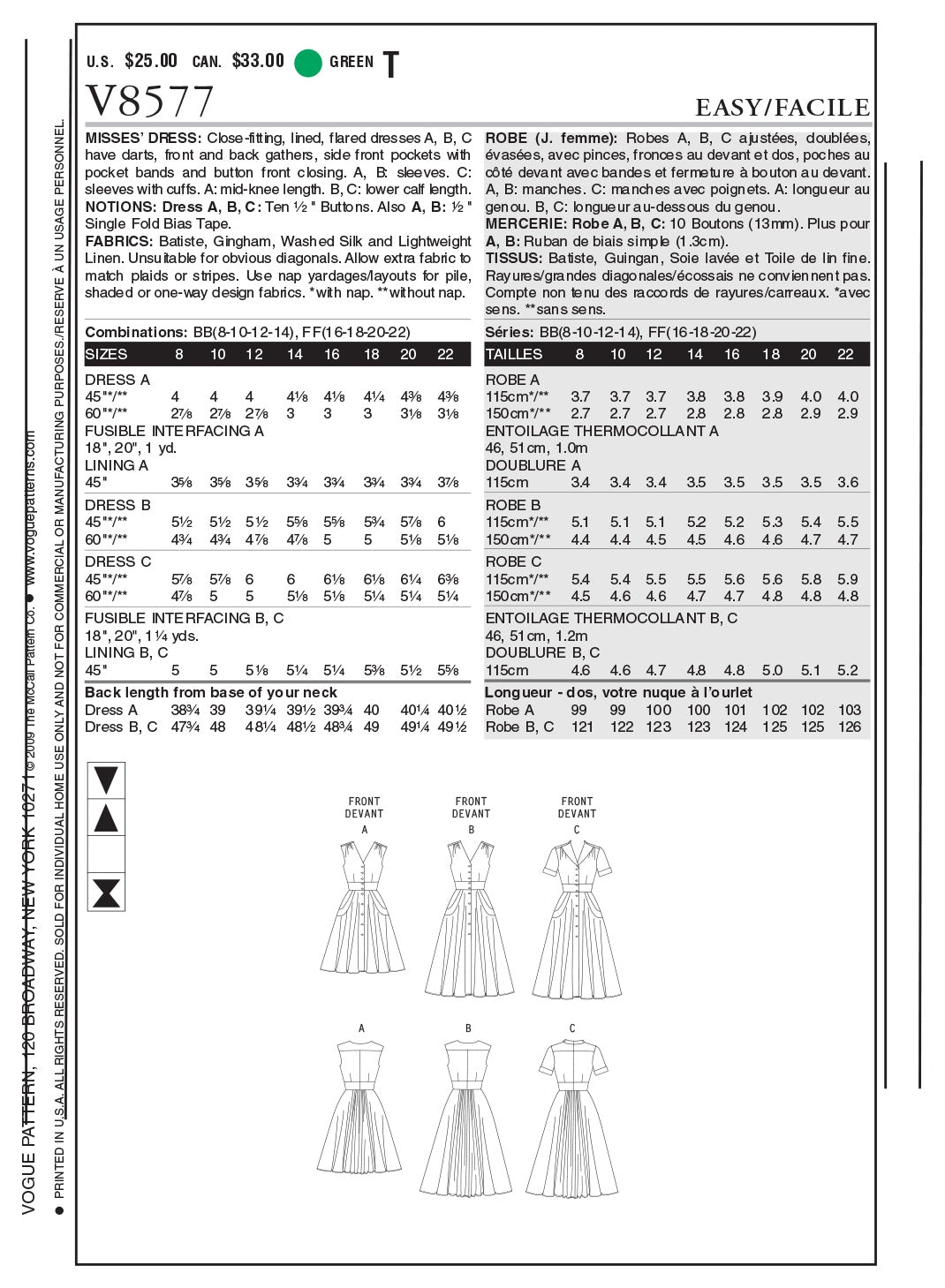 Vogue Dress Sewing Pattern V8577