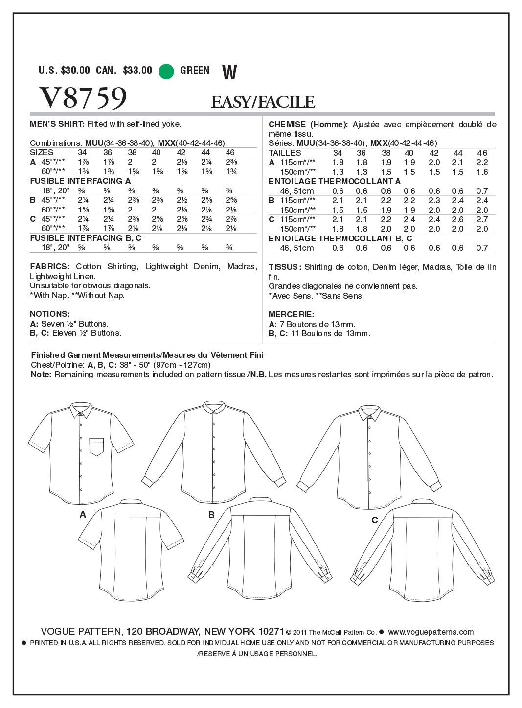 Vogue Top Sewing Pattern V8759