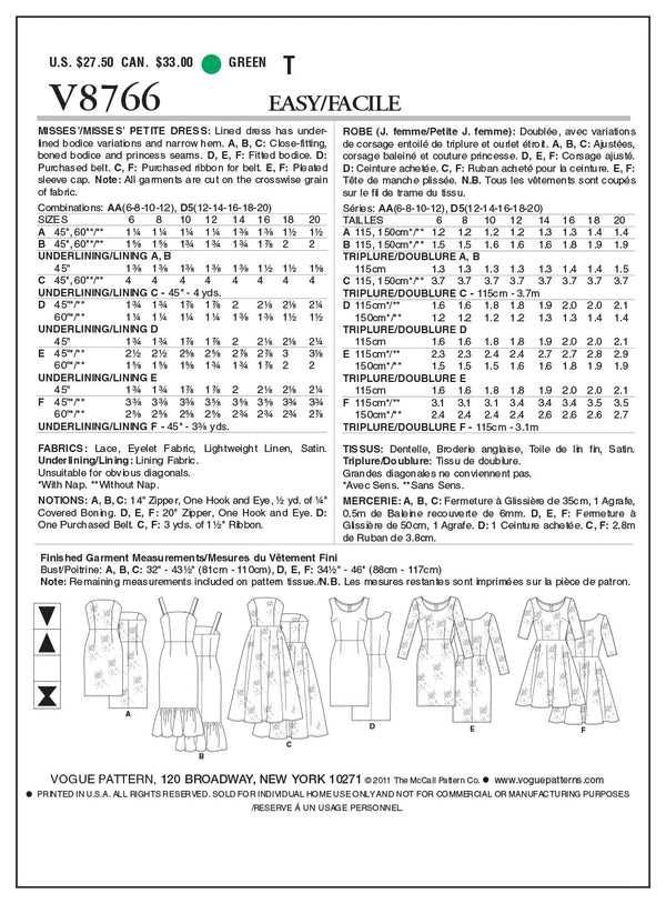 Vogue Dress Sewing Pattern V8766