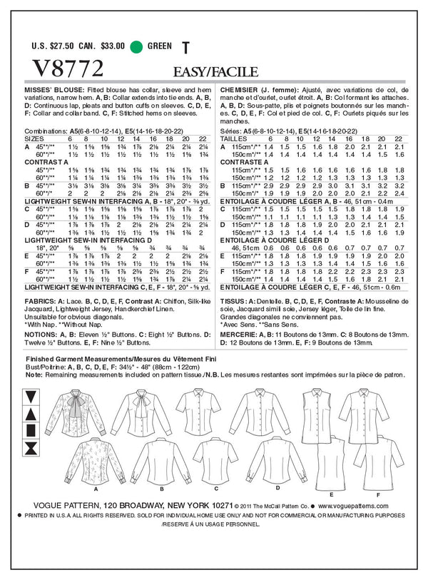 Vogue Top Sewing Pattern V8772