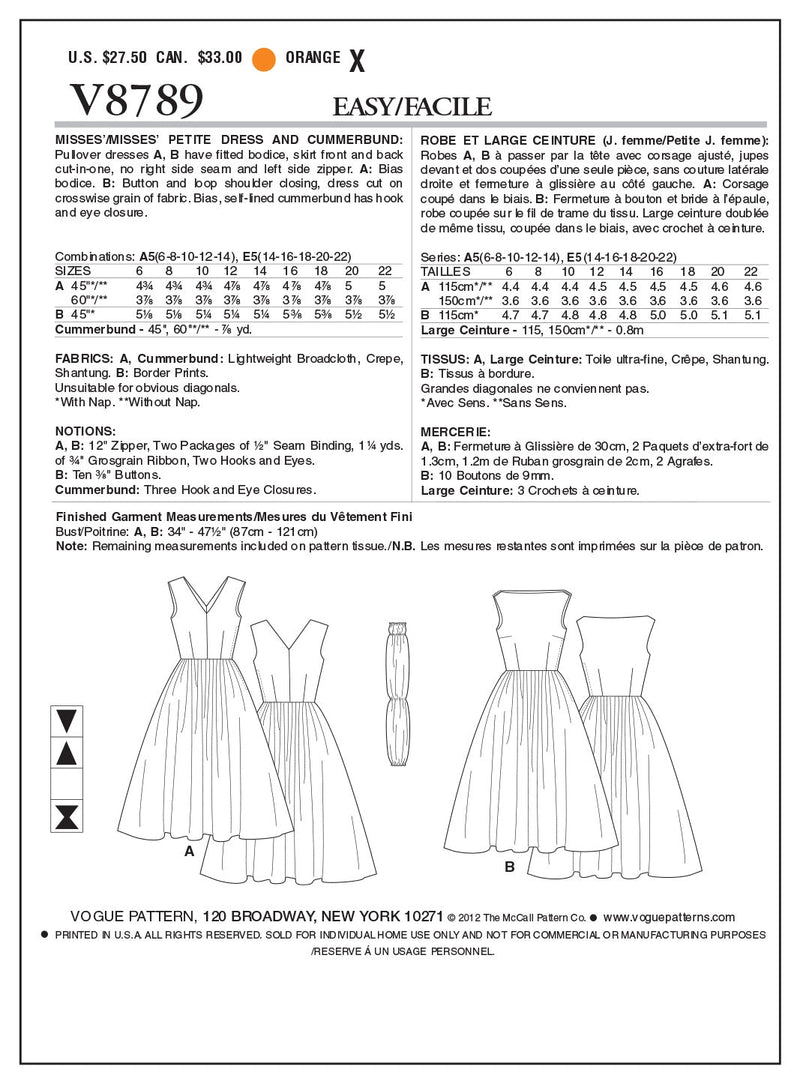 Vogue Dress Sewing Pattern V8789