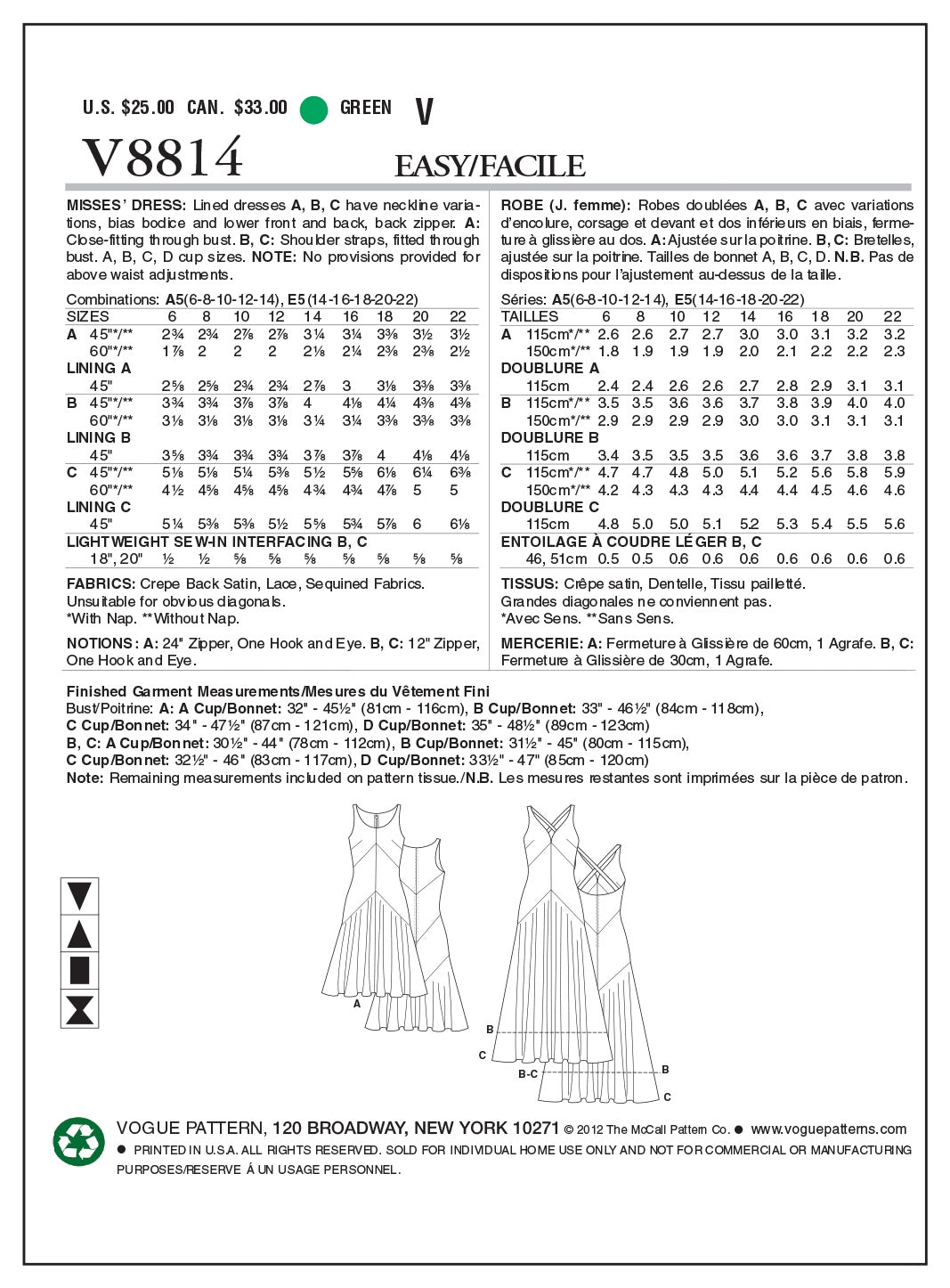 Vogue Occasion Spec Sewing Pattern V8814