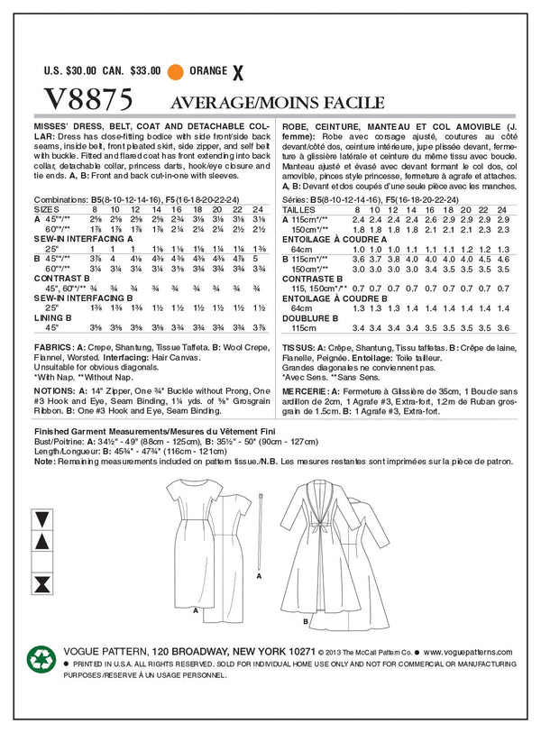 Vogue Dress Sewing Pattern V8875