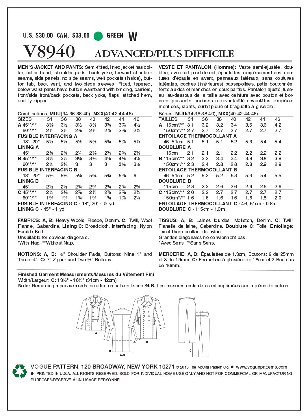 Vogue Casual Sewing Pattern V8940