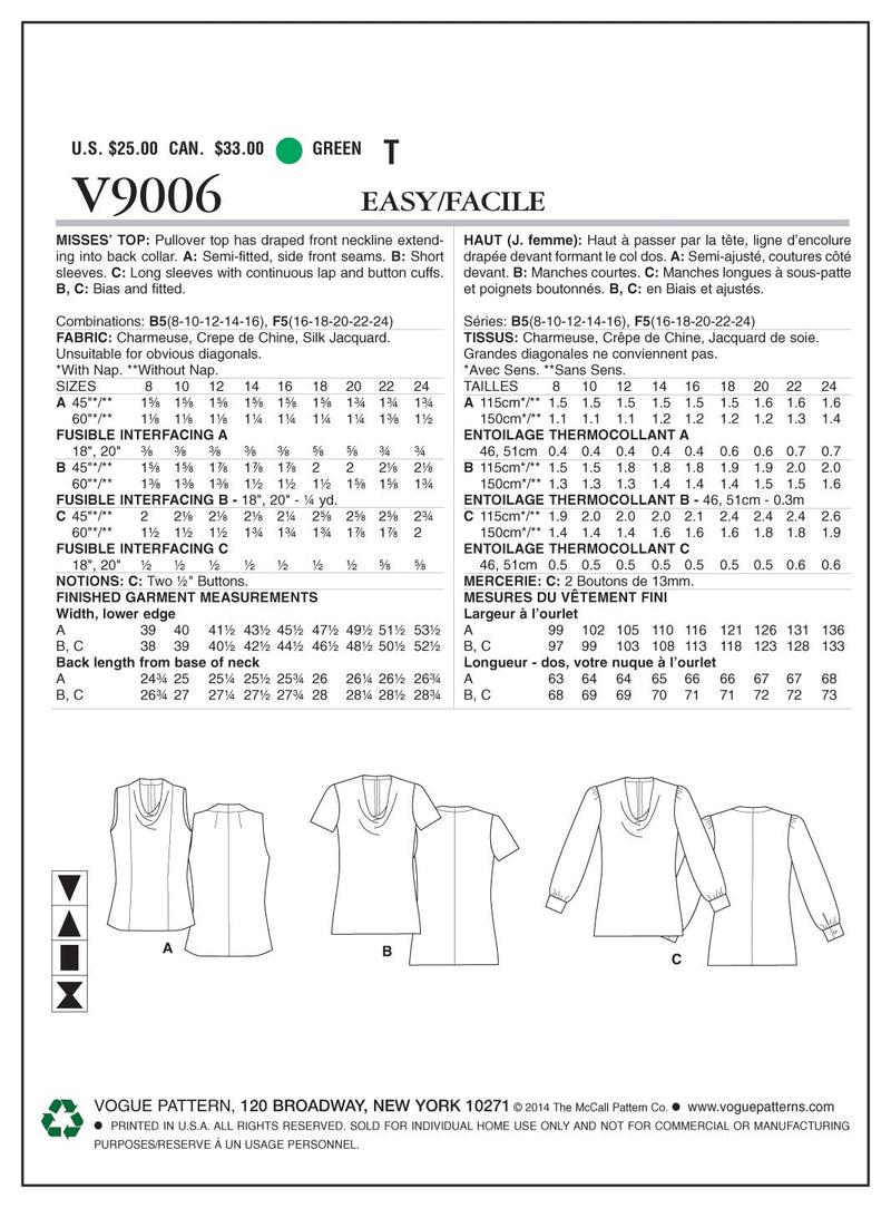 Vogue Top Sewing Pattern V9006