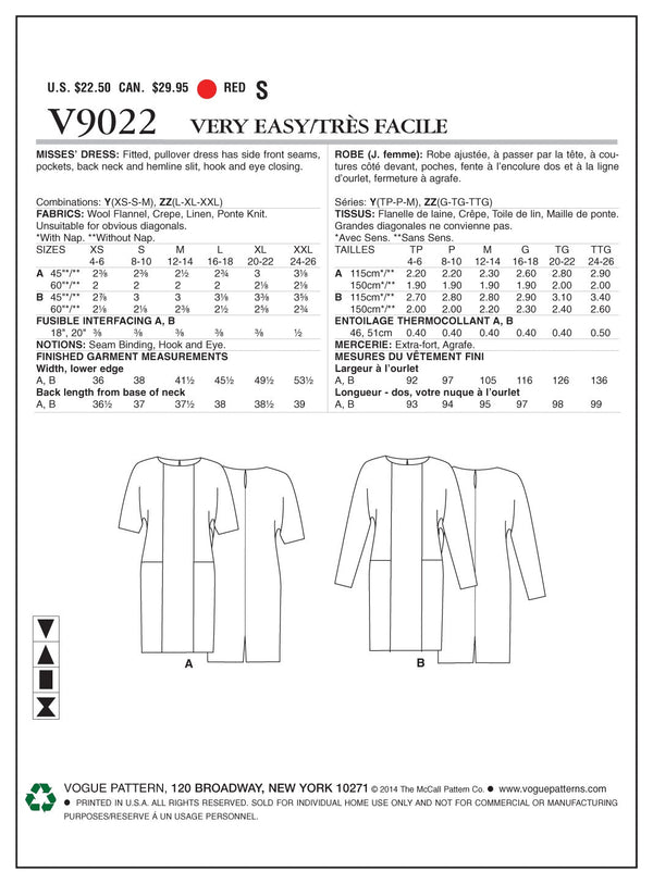 Vogue Dress Sewing Pattern V9022