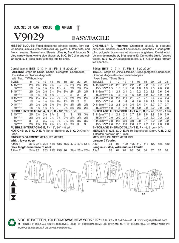 Vogue Top Sewing Pattern V9029