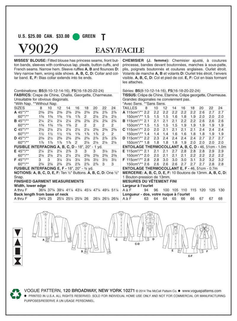 Vogue Top Sewing Pattern V9029