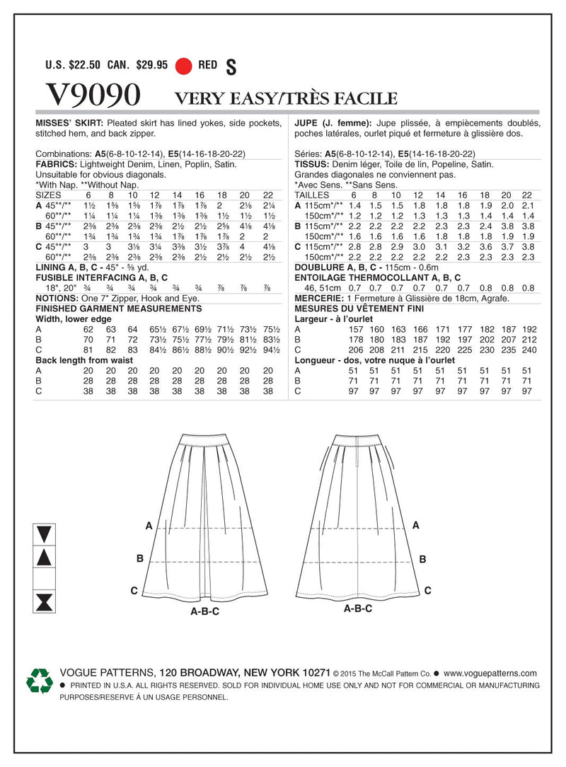 Vogue Skirt Sewing Pattern V9090