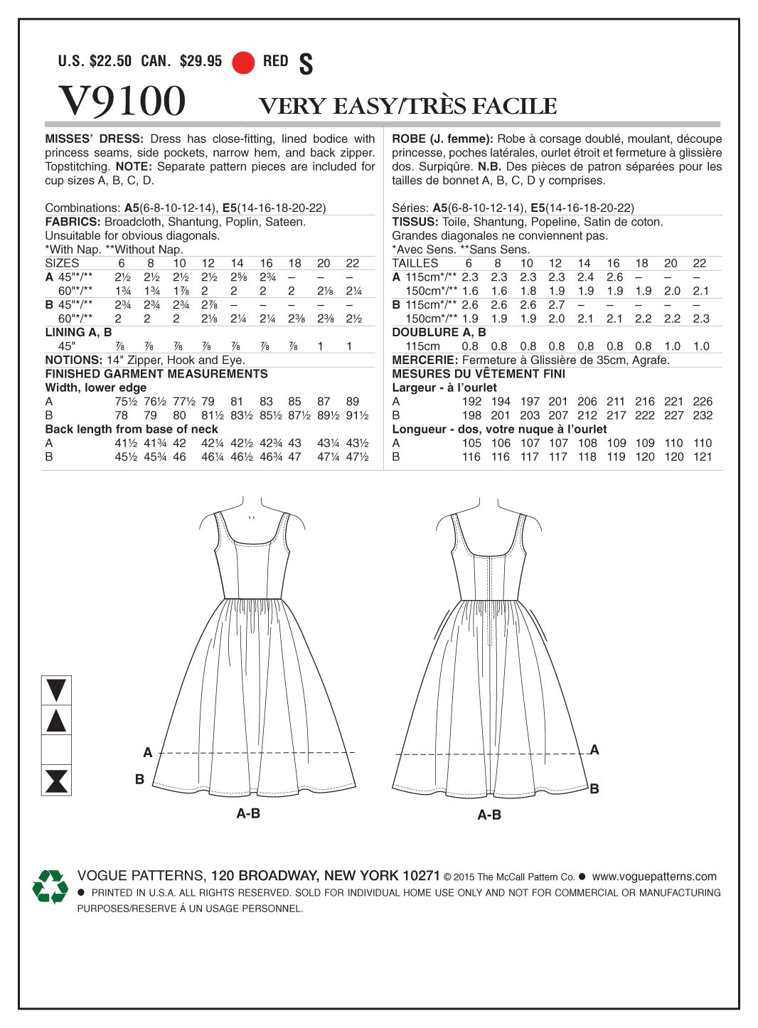 Vogue Dress Sewing Pattern V9100
