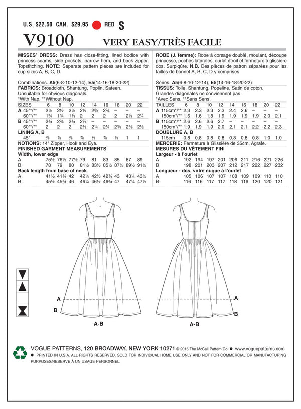 Vogue Dress Sewing Pattern V9100