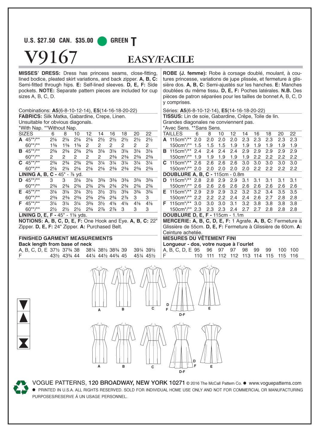 Vogue Dress Sewing Pattern V9167