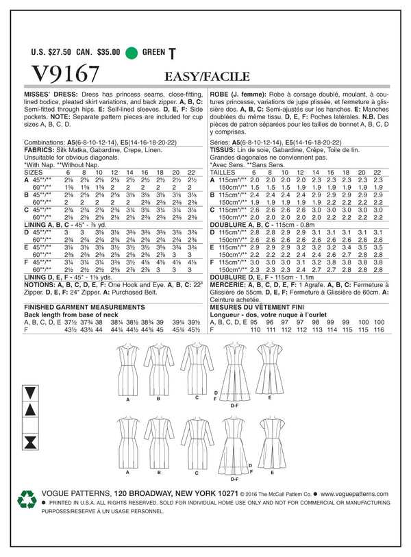 Vogue Dress Sewing Pattern V9167