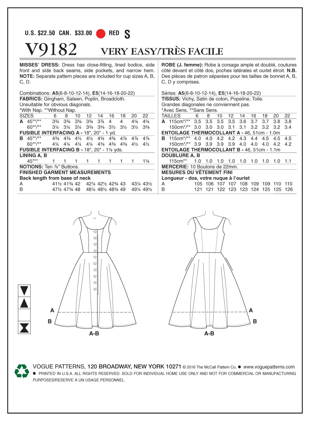 Vogue Dress Sewing Pattern V9182