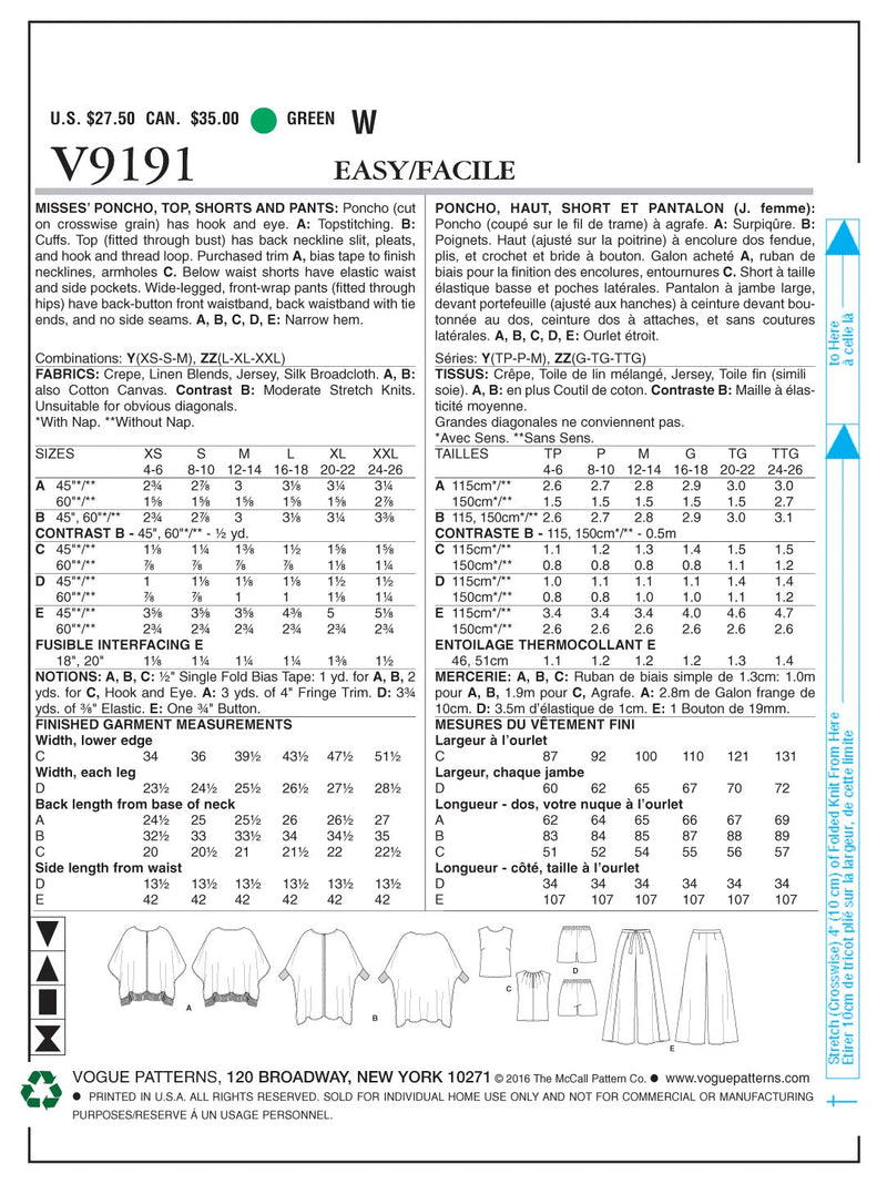 Vogue Casual Sewing Pattern V9191