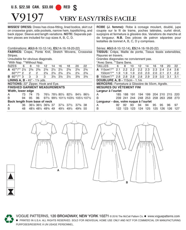 Vogue Dress Sewing Pattern V9197